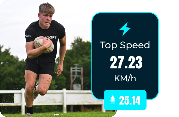 Rugby player wearing a GPS Vest recording their top speed