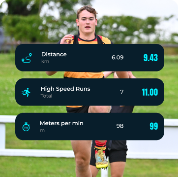 Rugby player wearing a GPS Vest recording their intensity metrics